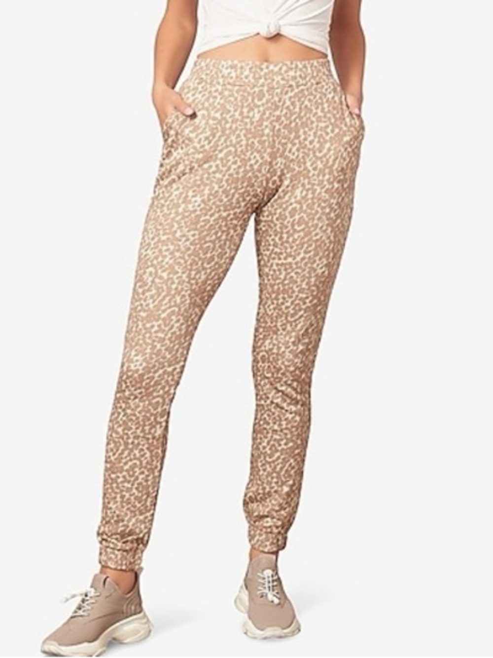NWT BB Dakota Neutral Leopard-Print Jogger Pants - Tan/Cream